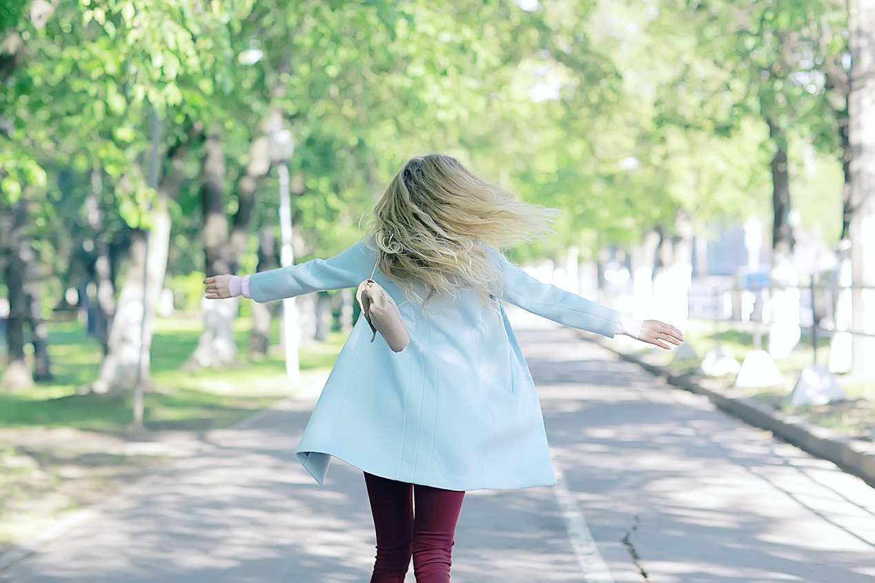 Spring, Female Seasonal Portrait / Walk Happy Girl Outdoors, Spring Mood Girl